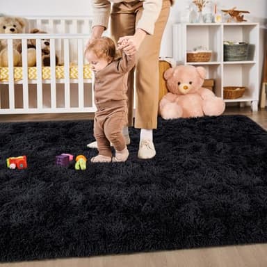 Merelax Soft Modern Indoor Large Shaggy Rug for Livingroom Bedroom Dorm Kids Room Home Decor, Non-Slip Plush Fluffy Furry Fur Area Rugs Comfy Nursery Accent Floor Carpet 9x12 Feet, Black - Image 6