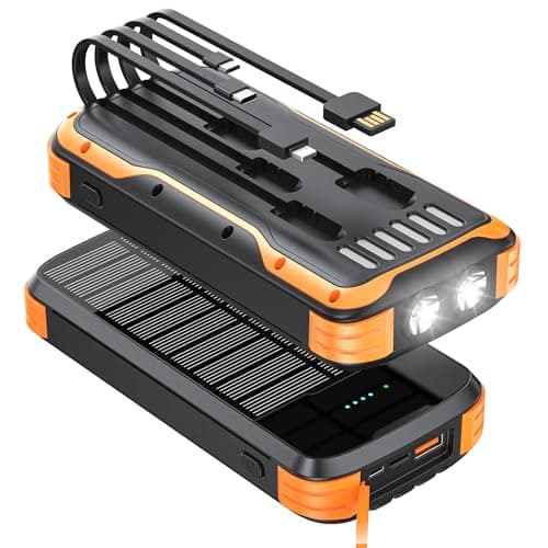 MINRISE Solar Charger Power Bank, 40000mAh Portable Charger PD 20W Fast Charging Solar Power Bank Built in 4 Cables and USB-C in/Output, Camping Essentials External Battery Pack with Flashlights - Image 1