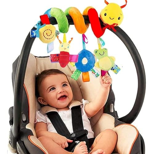 FPVERA Spiral Car Seat & Stroller Activity Toy - Baby Sensory Toys Soft Hanging Toys for Babies 0-12 Months Boys Girls Carseat Crib Stroller, with Ringing Bell, Music - Image 1