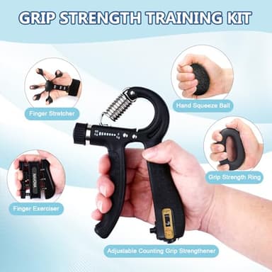 5 PCS Grip Strength Trainer Kit, Hand Gripper Strengthener, Forearm Strengthener, Finger Strengthener, Finger Exerciser, Stress Relief Ball, Forearm Workout Ring for Muscle Building and Injury Recover - Image 3