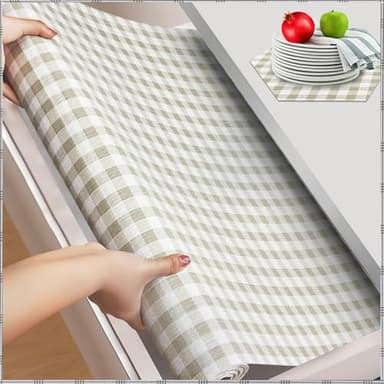 Beautysaid Shelf and Drawer Liner for Kitchen Cabinet, Non Adhesive Non Slip Shelf Paper Waterproof Washable Thickened for Dresser Pantry Shelve Bathroom Protector Liner(Checkered,12 in x 10 FT) - Image 1