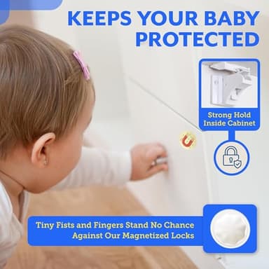 Eco Baby Magnetic Cabinet Locks for Babies - Magnetic Baby Proofing Cabinet Locks, Child Locks for Cabinets Drawers Doors for Back to School - Easy Installation No Tools Required (12 Pack and 2 Keys) - Image 4