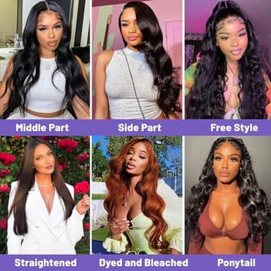 Ghios 13x6 Lace Front Wigs Human Hair Body Wave 30 Inch HD Lace Frontal Wigs Human Hair Body Wave Human Hair Wig for Women 210% Density Pre Plucked with Baby Hair Natural Black - Image 5