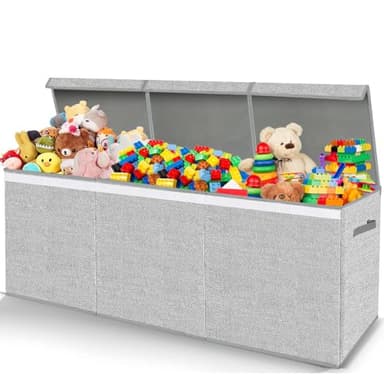 Pantryily Extra Large Toy Box for Girls Boys - Collapsible Kids Toy Chest Boxes Organizers and Storage for Livingroom,Playroom,Closet 35.8"x12.6"x16"(Grey) - Image 1