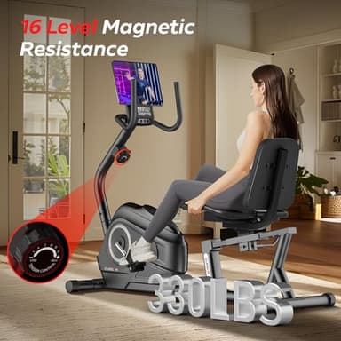 CURSOR FITNESS Recumbent Exercise Bike, Stationary Bikes for Home with Adjustable Seat, 16-Level Magnetic Resistance Recumbent Exercise Bike for Home Gym Cardio Workout Training - Image 2