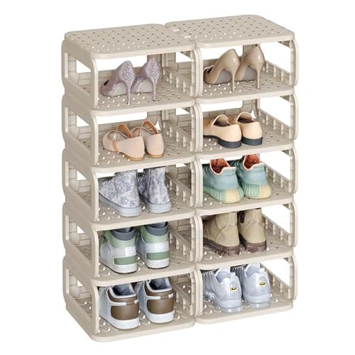 SONGMICS Shoe Rack, Shoe Organizer, 12 Shelves, Shoe Storage, Narrow Shoe Shelf, Open Shelf for Entryway, Living Room, Bathroom, Space-Saving, Cappuccino Beige ULPC038K01 - Image 1