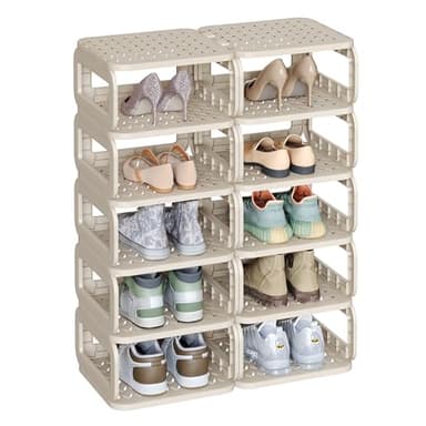 SONGMICS Shoe Rack, Shoe Organizer, 12 Shelves, Shoe Storage, Narrow Shoe Shelf, Open Shelf for Entryway, Living Room, Bathroom, Space-Saving, Cappuccino Beige ULPC038K01 - Image 1