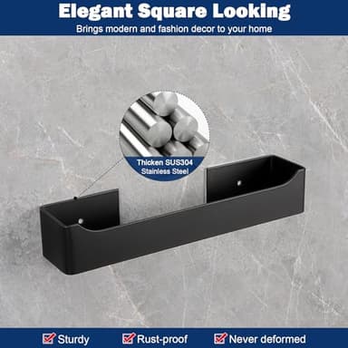 NearMoon Self Adhesive Hand Towel Holder/Towel Ring, Stainless Steel Hand Towel Bar Rustproof Stick on Wall-Towel Rack for Bathroom/Kitchen, Square Sticky and Wall Mounted (9 Inch, Matte Black) - Image 4