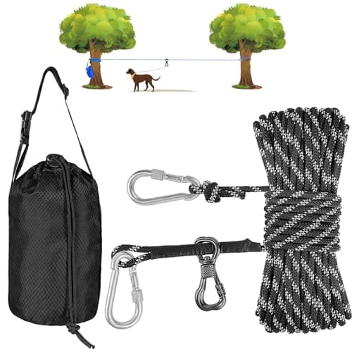 XiaZ Dog Camping Leash, 50ft Portable Overhead Trolley System for Dogs up to 200lbs, Dog Tie Out Cable, Camping, Parks, Outdoor Events,5 min Set-up,Black - Image 1