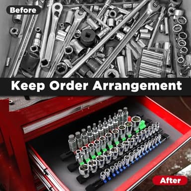 EGOFIX Socket Organizer, 9PCS Socket Holder Set, 1/4-Inch x 48 Clips, 3/8-Inch x 45 Clips, 1/2-Inch x 36 Clips Drive Socket Tray, Socket Rail for Tool Box Drawer - Image 7