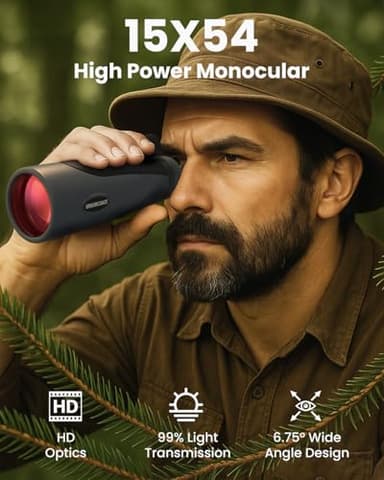 15X54 Monocular Telescope for Adults High Powered – Waterproof, BAK4 Prism, FMC Lens, Compact Spotting Scope for Bird Watching, Hunting Gear, Hiking Accessories, Travel & Camping Gifts - Image 3