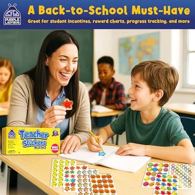 PURPLE LADYBUG Teacher Stickers for Students - 4960 Reward Stickers for Kids Classroom Supplies, Teacher Must-Haves for Classroom Reward Charts, Star, Back to School Gift - Image 2