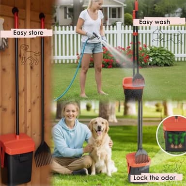 TIMINGILA 36" Pooper Scooper Swivel Bin & Rake with 100 Dog Poop Bags,Adjustable Long Handle for No-Bend Cleanup,Portable Non-Breakable Dog Poop Scooper for Large Medium Small Dogs - Image 4