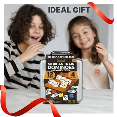 Mexican Train Dominoes Set with 4 Holders - Dominoes Double 12 with Wooden Hub and Tiles Holders - Double 12 Dominos Set for Family Game Night for Adults and Kids Ages 8 and up (D12 + 4 Holders) - Image 6