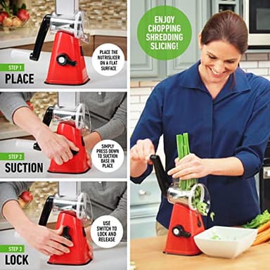 Rotary Cheese Grater with Handle, Cheese Grater Hand Crank, Fast Cutting Grater for Kitchen with 3 Interchangeable Blades, Vegetable Slicer, Cheese Shredder with Suction Cup Base, Dishwasher Safe - Image 4