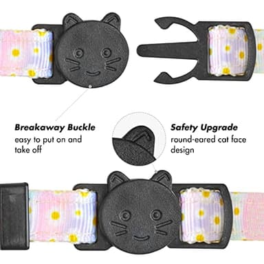 BuntyJoy Breakaway Cat Collar with Cute Bow Tie and Bell, Cat Collars for Boy Cats and Girl Cats, Safety Kitten Collars, Floral Patterns, 1 Pack Purple - Image 2
