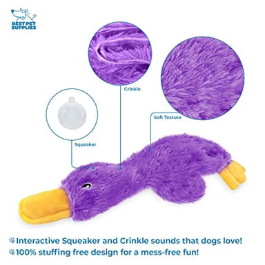 Best Pet Supplies Crinkle Dog Toy for Small, Medium, and Large Breeds, Cute No Stuffing Duck with Soft Squeaker, Fun for Indoor Puppies and Senior Pups, Plush No Mess Chew and Play - Light Purple - Image 3
