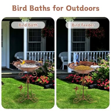 dreamysoul Bird Bath 13" Dia Bowl, Metal Birdbath with Feeder, Pedestal Bird Baths for Outside Outdoors Garden Patio Yard - Image 8