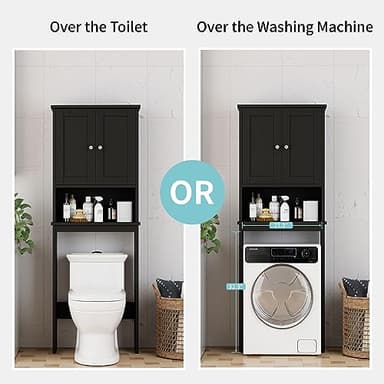 Shintenchi Over The Toilet Storage Cabinet, Bathroom Shelf Organizer with Anti-Tip Device Small Freestanding Space Saver with Adjustable Shelf，Black - Image 5