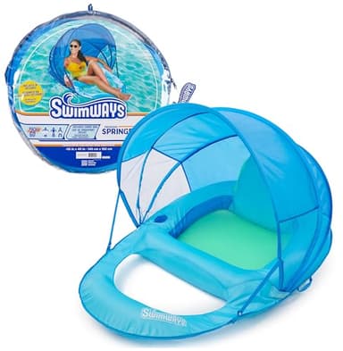 SwimWays Spring Float Premium Recliner with Canopy Pool Lounger, Inflatable Pool Floats Adult with Fast Inflation for Ages 15 & Up, Sky Blue - Image 1