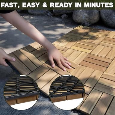 VICTORY RELAX Acacia Wood Flooring Interlocking Deck Tiles for Patio Decor 9 Pcs 12 Slats VR White Oak - Waterproof Indoor & Outdoor Decor - Balcony Garden Decking Tile (12.2 * 12.2 * 0.7 inches) - Image 3