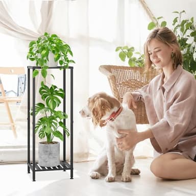iDavosic.ly 2 Tier Plant Stand Indoor with Wheels, Metal Flower Holder Shelf Outdoor for Large Pots, Tall Corner Vertical Rolling Rack for Patio Porch Garden Balcony Living Room, Modern Black - Image 7