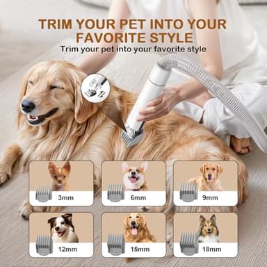 Ozumek Dog Grooming Vacuum, Dog Grooming Kit with Pet Clipper Nail Grinder, 3 Suction Modes Dog Brush Vacuum with 6 Pet Grooming Tools (Brown) - Image 6