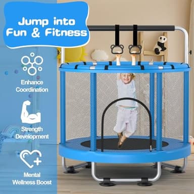 ZCMHAXJ 55" Trampoline for Kids with Enclosure, 440lbs Capacity Indoor & Outdoor Toddler Trampoline with Adjustable Gymnastics Bar & Toys, Gifts for Boys & Girls - Image 3