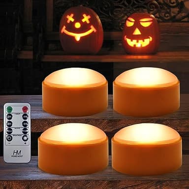 HOME MOST 4-Pack Halloween LED Pumpkin Lights Battery Operated - Orange Pumpkin Lights with Timer and Remote Halloween Decor - Jack-O-Lantern Decoration Outdoor - Image 1