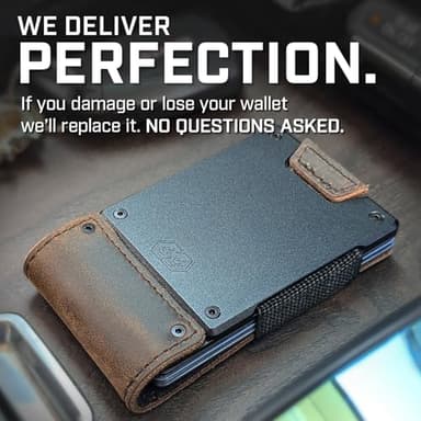 PROOF Wallet | Slim Minimalist Wallets for Men | Leather & Metal | RFID Wallet | Front/Back Pocket | Gift Box | Veteran Owned (Founder (Brown Leather | Dark Gun Metal)) - Image 8