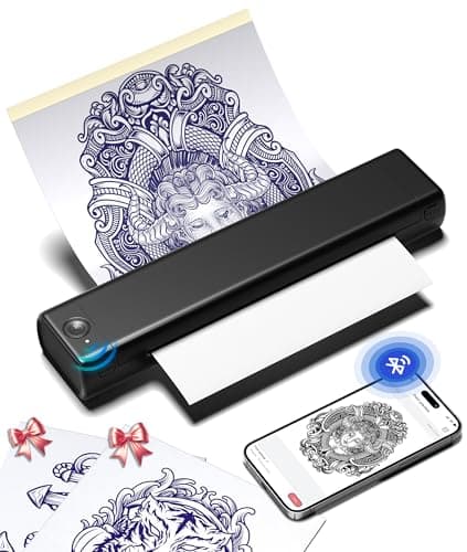 Phomemo Tattoo Stencil Printer, M08F Wireless Thermal Tattoo Printer with 10pcs Transfer Paper, Compatible with Phone/Tablet/PC, Tattoo Supplies for Tattoo Artists, AI Image Generation, All Black - Image 1