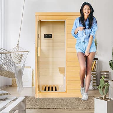 OUTEXER Far Infrared Sauna Home Sauna Spa Room Canadian Hemlock Wood 800W Indoor Saunas Low EMF 110V with Control Panel and Tempered Glass Door, Room: 35.2 * 27.6 * 61.6Inch - Image 9