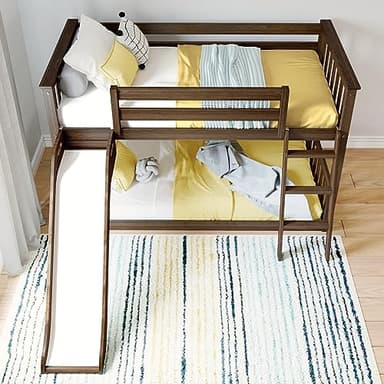 Max & Lily Twin Over Twin Low Bunk with Slide and Ladder, Wooden Bunk beds with 14” Safety Guardrail for Kids, Toddlers, Boys, Girls, Teens, Bedroom Furniture, Walnut - Image 7