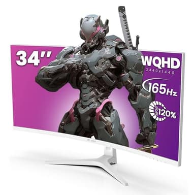 CRUA 34'' White Gaming Monitor 165Hz/144Hz 21:9 1500R Ultrawide Curved Monitor, WQHD 3440X1440 120%sRGB VA Panel Computer Monitor Support Freesync, PIP/PBP, HDMI2.0 & DP1.4, Wall Mount&Tilt Adjustable - Image 1