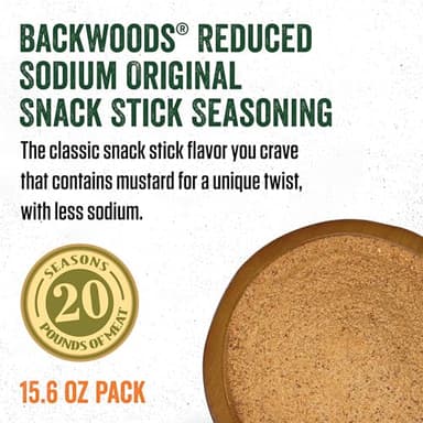 LEM Products Backwoods Reduced Sodium Original Snack Stick Seasoning, Ideal for Wild Game and Domestic Meat, Seasons Up to 20 Pounds of Meat, 15.6 Ounce Packet with Pre-Measured Cure Packet Included - Image 3