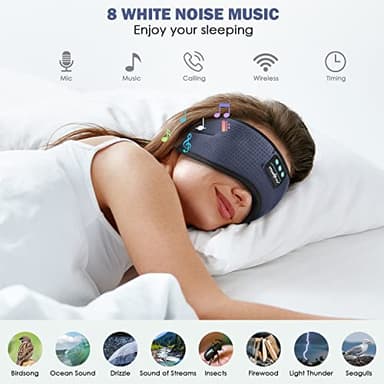 MUSICOZY White Noise Bluetooth Sleep Mask with 8 Soothing Sounds & 3D Wireless Sleep Headphones, Bluetooth Sleeping Headphones for Yoga Travel Office Relaxation, Tech Gadgets Gifts, Gray - Image 3