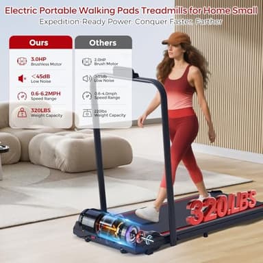 Treadmill with Handles for Home Small, 3.0HP Electric Compact Walking Pad Treadmills with Handle Bar, 0.6-6.2MPH Portable Under Desk Treadmill Home for Small Space, 320LBS - Image 3