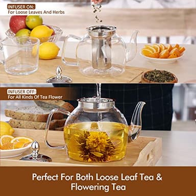 HIWARE 1000ml Glass Teapot with Removable Infuser, Stovetop Safe Tea Kettle, Blooming and Loose Leaf Tea Maker Set - Image 5