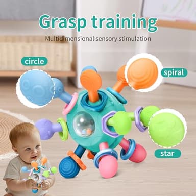 Baby Montessori Teething Toys for 0-6 6-12 Months BPA Free Sensory Toys for Babies 0 3 6 9 12 18 Months Newborn Infant Learning Developmental Chew Rattle Toys Shower Gifts for 1 2 Year Old Girls Boys - Image 3