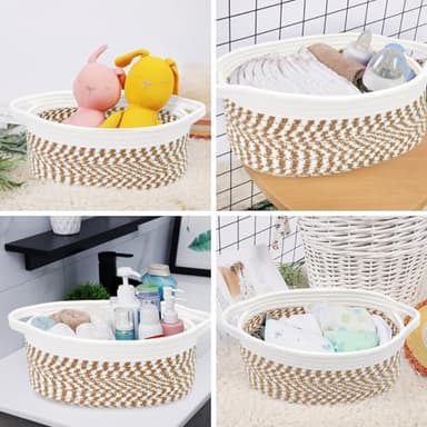 ABenkle Small Basket, 12"x 8" x 5" Cute Small Woven Basket, Rope Room Shelf Storage Basket, Cat Dog Toys Basket Chest Box, Decorative Empty Gift Basket with Handles - Image 6