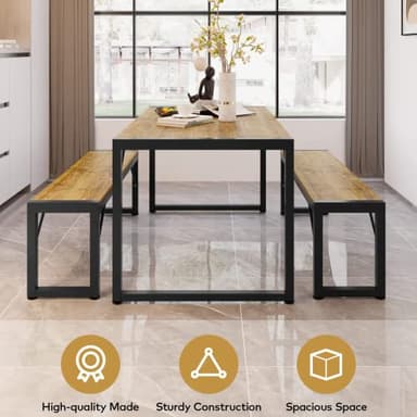 Gizoon 45.5" Dining Table Set for 4 with 2 Benches, Kitchen Table Set with Metal Frame & MDF Board, Space-Saving Dinette for Kitchen, Dining Room -Retro - Image 4