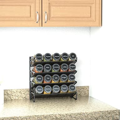 SpaceAid Spice Rack Organizer with 20 Spice Jars, 386 Spice Labels, Chalk Marker and Funnel Set for Cabinet, Countertop, Pantry, Cupboard or Door & Wall Mount - 20 Jars, 9.8" W × 10.8“H, Black - Image 3