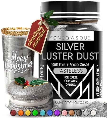 MONÉGASQUE Silver Edible Glitter for Drinks 15g – Edible Glitter for Cakes & Cocktails - Christmas Drink & Cocktail Shimmer - Silver Luster Dust for Cocktail, Cake Decorating, Food Decorations Spray - Image 1
