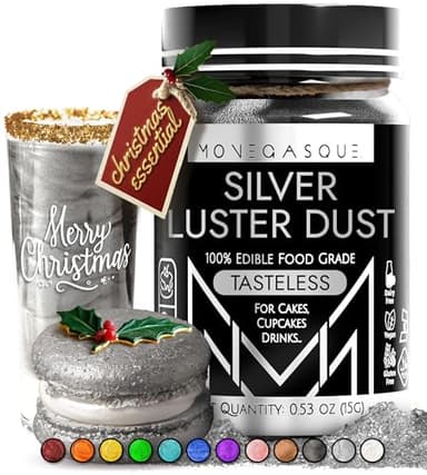 MONÉGASQUE Silver Edible Glitter for Drinks 15g – Edible Glitter for Cakes & Cocktails - Christmas Drink & Cocktail Shimmer - Silver Luster Dust for Cocktail, Cake Decorating, Food Decorations Spray - Image 1