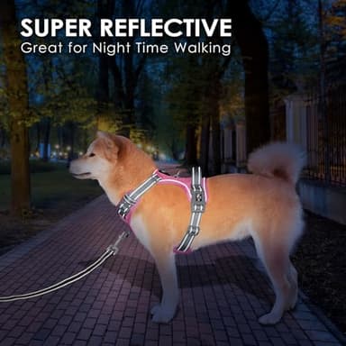 PHOEPET No Pull Dog Harness, Unique Colors Reflective Adjustable Dog Vest, with Soft Training Handle Metal Clips for Small Medium Large Dogs (Baby Pink Base & Grey Straps,S) - Image 6
