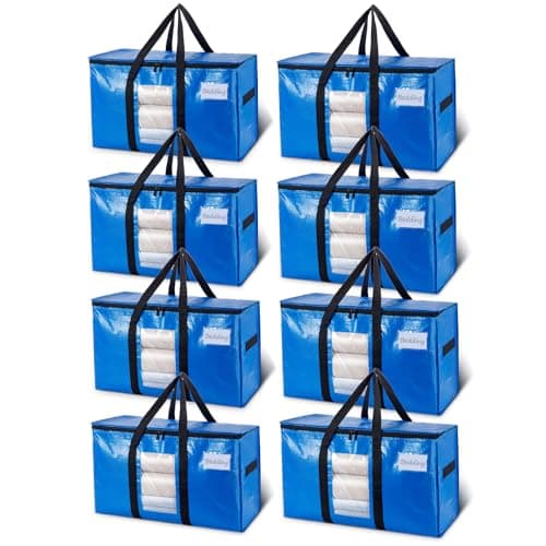 TAILI Extra Large Moving Bags, 8 Pack Blue Heavy Duty Totes For Storage with Visible Window, Wrap Around Handles, Storage Bags for Space Saving, Alternative to Moving Boxes - Image 1