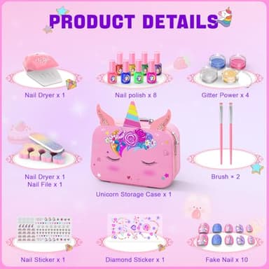 Kids Nail Polish Set for Girls, Non-Toxic Quick Dry Nail Art Salon Kit with Nail Dryer and Peelable Nail Polish,Ideal Gift Toys for Girls Age 3-12 - Image 3