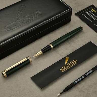 BEILUNER Luxury Rollerball Pen, Stunning Green Lacquer with 24K Gold Trim,Noble and Elegant Designs,Schneider Ink Refill, Best Gift Set for Men & Women, Refillable, Executive Writing, Nice Pens - Image 2