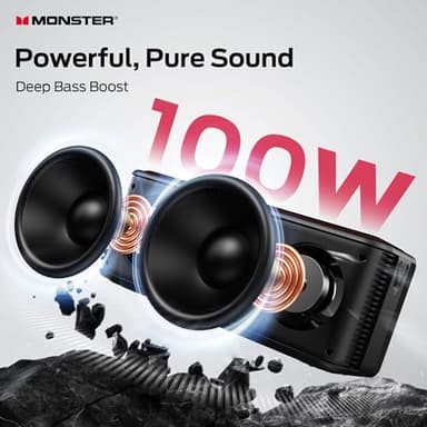 Monster Shock Pro Bluetooth Speaker with Strap, 100W Loud Speaker with Deep Bass, Portable Wireless Speakers with TWS, Long Playtime & Waterproof for Outdoors/Indoors, Supports AUX/TF Card/USB Audio - Image 2
