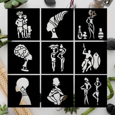African Tribal Stencils for Painting on Wood, 9 Pieces 6 x 6 inch, Canvas, Paper, Fabric, Walls and Furniture, African Stencil, Home Décor, Reusable DIY Art and Craft STENCILAIR - Image 2